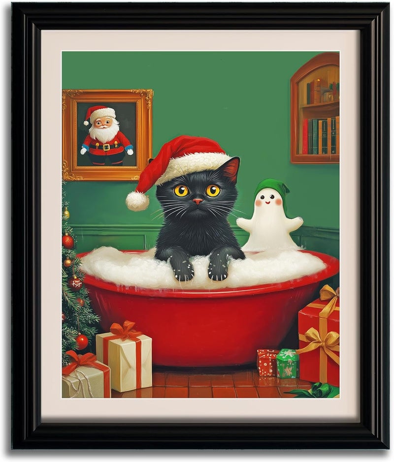 WRTCPOC Black Cat in Bathtub 11CT Counted Cross Stitch Kits for Adults Bathroom Animals Decor Embroidery Kit Needlework Patterns Cute Animal Wearing Christmas Hat Cross Stitch Kits - Image 1